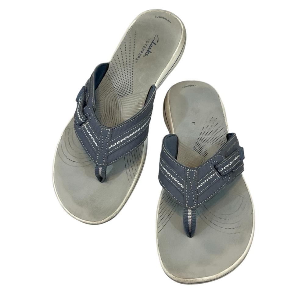 Clarks Cloudstoppers Blue/Gray Brinkley Jazz Flip Flop Sandals Casual Comfy